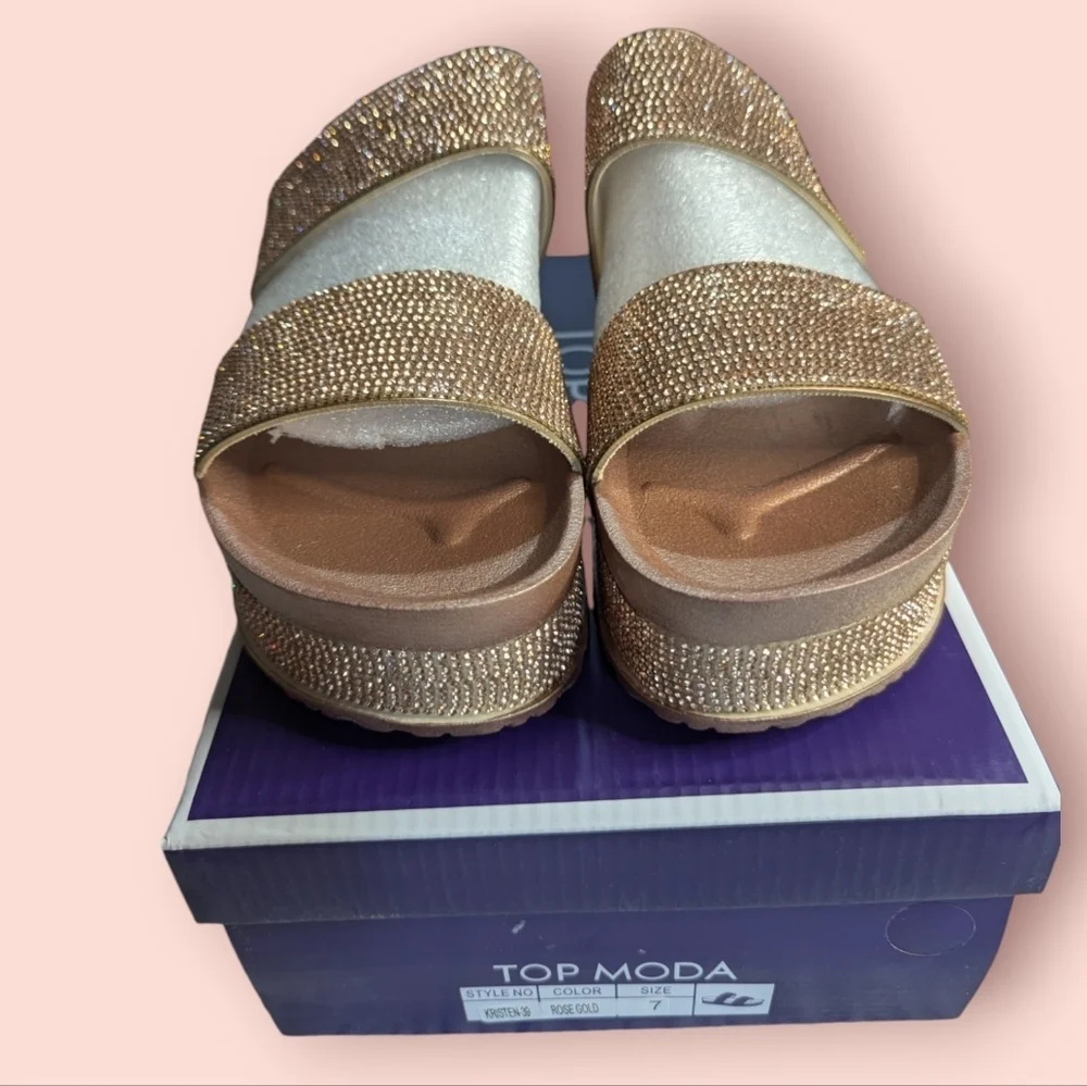 TOP Moda Rose Gold Glitter Platform Sandals